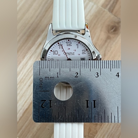 Caravelle by Bulova Ladies Watch White Silicone Bracelet White Dial Date Window - Picture 11 of 13
